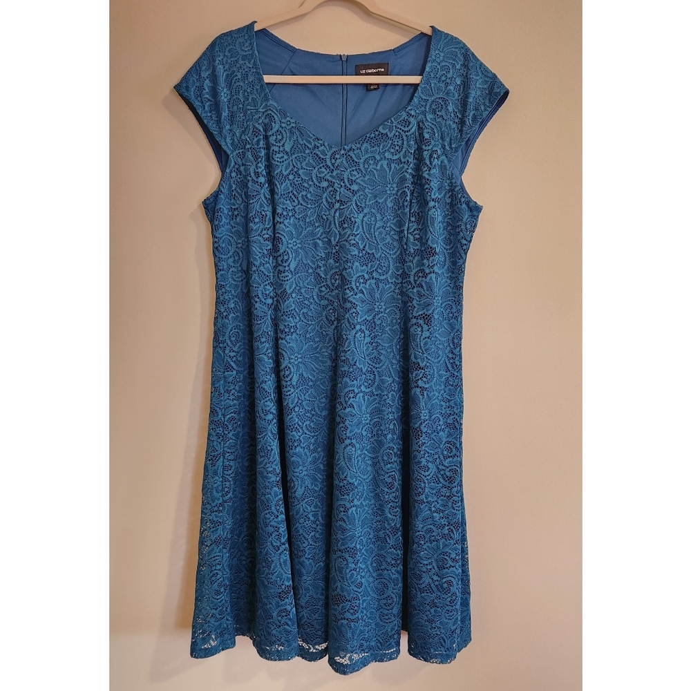 Fit and Flare Teal Blue-Green Lace Dress Liz Claiborne
